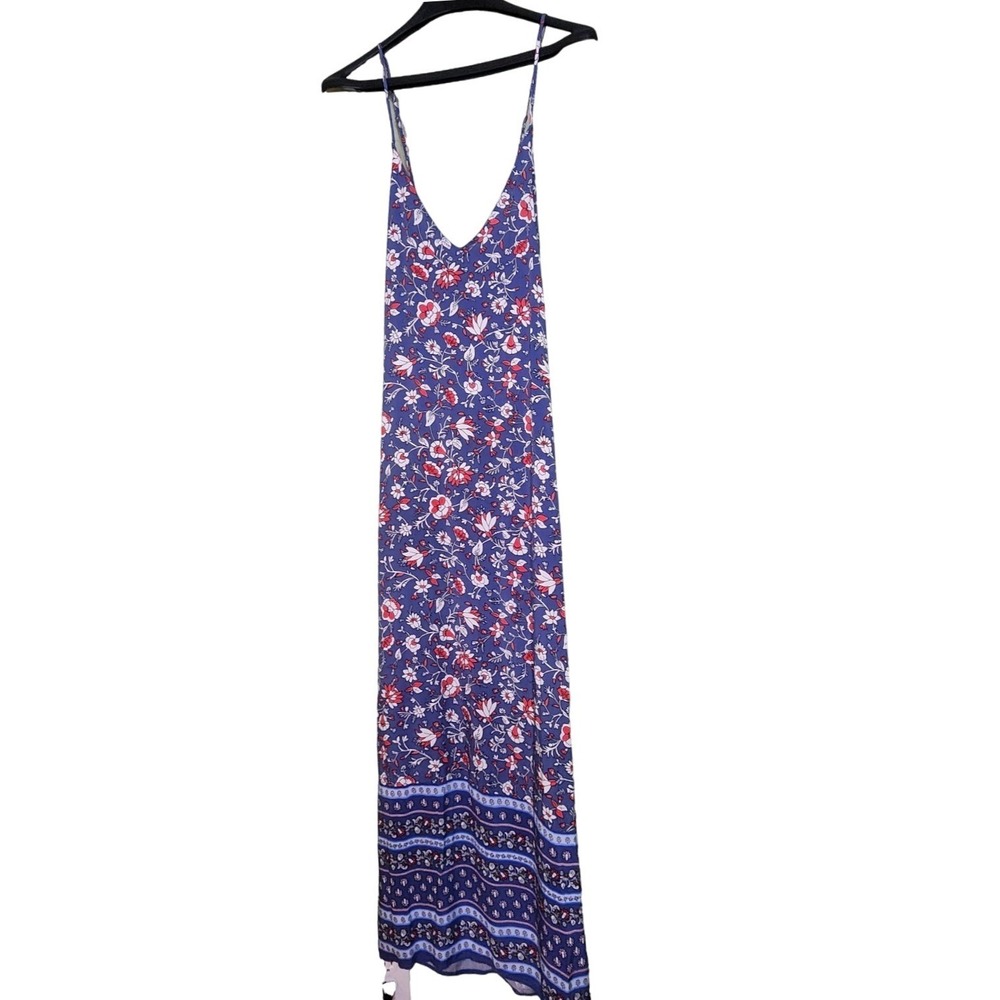 Old Navy Sleeveless V Neck Maxi Dress ALine Blue Floral Cottage Boho Strap XXL